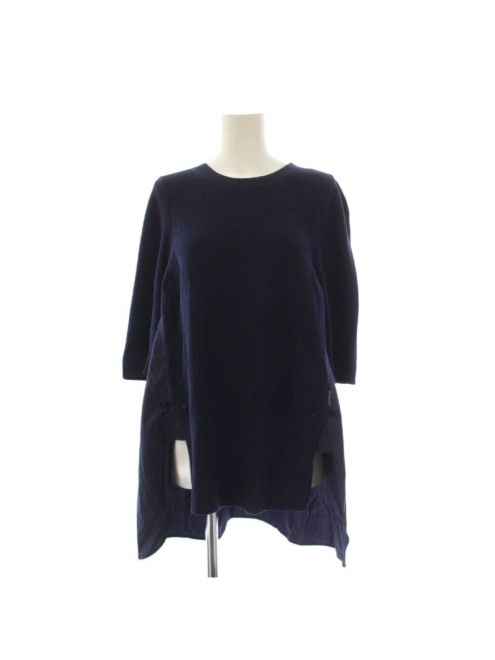 Moncler Knit Top Half Sleeve Crew Neck Switch Navy Sweater